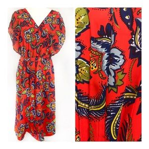 Lands End Vibrant Orange Paisley Dress. Size 14